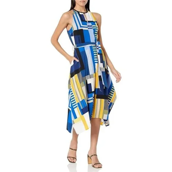 Karl Lagerfeld Paris Women's Handkerchief Detail Colorblock Dress - Picture 3 of 3